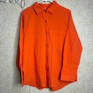 Gozoloma Orange Cotton & Linen Blend Long Sleeve Button Up Shirt NWT Size XL